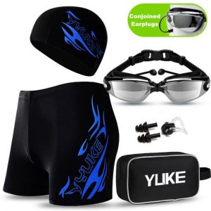 Men's Swimming Set Swim Trunks Glasses Cap Carry Bag Plus Size Swimwear Men Swimsuit Bathing Suit Beach Boxer Shorts 2020 New
