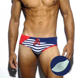 2020 Sexy Push Up Pad Navy Stripes Print Swimwear Men Brief Breathable Summer Beach Gay Bikini Swimsuit Men Maillot De Bain