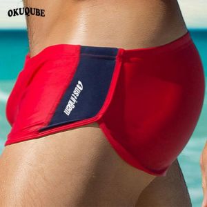 Men Swimsuit Breathable Swimwear Drawstring Waistband Beachwear Quick Dry Elastic Swim Trunks Black Blue Red Swim Briefs S-XL