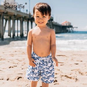 SEASELFIE Shark Print Boys Swimsuit Trunks Boys Bathing Suit Swimwear Beach Shorts Swimming Trunks For Children 2-12 Years