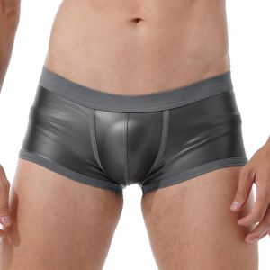 TiaoBug Men Low Waist Faux Leather Boxer Shorts Sports Swimming Trunks Swimwear Bulge Pouch Elastic Waistband Underpants