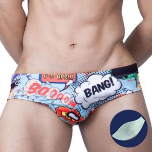 Cartoo Print Push Up Pad Swimwear Men Brief Penis Breathable Summer Beach Sexy Gay Swimwear Bikini Swimsuit Men 12 Colors