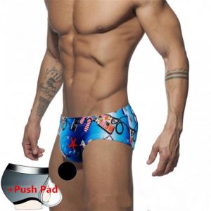 Men Sexy Push Pad Swimwear Printing Bathing Suit Swimming Briefs Low Waist Swimsuit Summer Men's Swim Trunks Quick Dry Beachw
