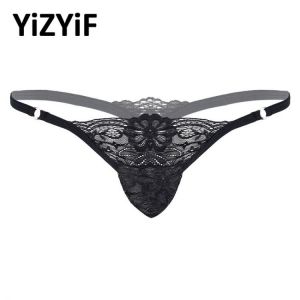 Sexy Bikini Thong Men Swimsuit Lace T-back Briefs Bulge Pouch G-StringThong Lingerie Gay Underwear See Through Thong Sleepwear