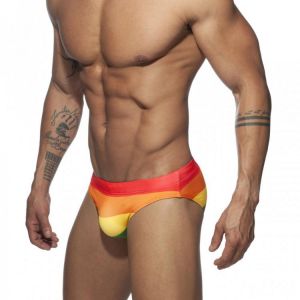 With Push Pad New Men Swimming Trunks Rainbow Print Bikini European And American Fashion Sexy Low Waist Beachwear 82% Polyester