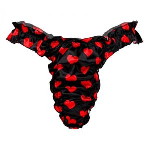 Mens Sissy Lingerie Underwear Soft Shiny Ruffled Frilly Sissy Bikini Briefs Thong Underpants Male High Cut Open Butt Panties