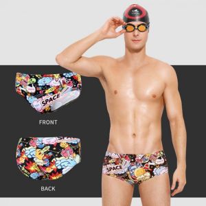 2021 new men's summer sexy printed swimming trunks sports beach briefs competition training swimwear