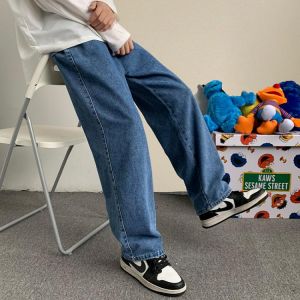 Korean Fashion Men Wide Leg Jeans 2021 Autumn New Streetwear Straight Baggy Denim Pants Male Brand Trousers