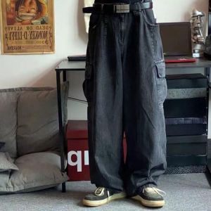 HOUZHOU Baggy Jeans Trousers Male Denim Pants Black Wide Leg Pants Men's Jeans Loose Casual Korean Streetwear Hip Hop Harajuk