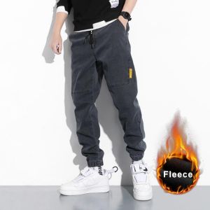 2021 New Men's Winter Fleece Jeans Thick Warm Denim Pants Men Streetwear Black Joggers Harem Jean Thermal Trousers Plus Size 