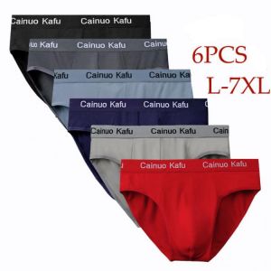 6pcs/Lot Men's Underwear Male Solid Briefs Underpants for Men Brief Panties Mens Bikini Pant Men Sexy Plus size M-7XL Milk Fi