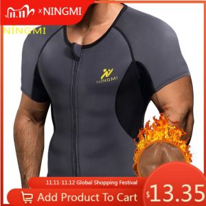 NINGMI Sport Shirt Body Shaper Slimming Waist Trainer Men Tank Top Neoprene Sauna Vest with Zipper Mesh Shapewear Warming Jacket