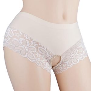 New Sexy Hip lift Men silk Briefs Tight Gay thong High elasticity Open Crotch Large size women underwear Low waist Lace edge