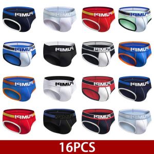 16Pcs Sexy Gay Men Underwear Briefs Breathable Men Underpants Mesh Cotton Male Panties Slip