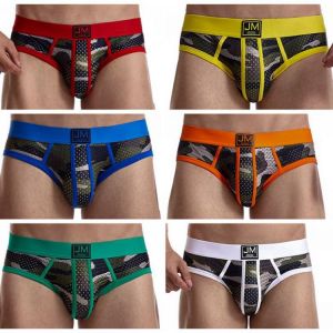 JOCKMAIL Fashion Printed Briefs Shorts Breathable Mesh Men's Underwear Low-rise polyester swimming trunks