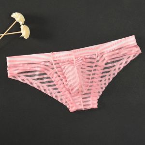 Sissy Panties Striped Mens Convex Pouch Briefs Low-Waisted Underwear Underpants Fashionable Replace Soft Thin Transparent Appeal