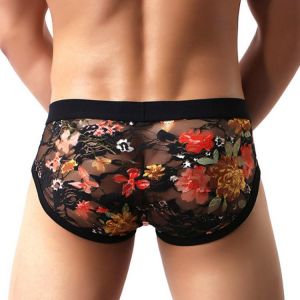 Men's Briefs Sexy Low Rise Lace Briefs See Through Breathable Underpants Floral Pattern Male Underwear Intimates Underpants