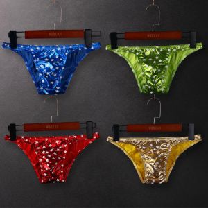 New Men Briefs Sexy Artificial Leather Star Print Underpant Cueca Masculina Sexy U Convex Size Sexy Men Bikini Panties