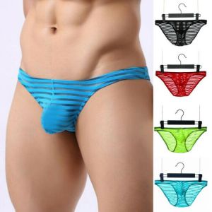 Hot Sell Men Sexy Tease Exotic Briefs Low Waist Sexy Mesh Transparent Brief Gay Ice Silk See-through Seamless Underwear
