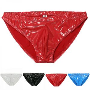 Men Sexy Slink Glossy PU Bikini Briefs Underwear Sexy Fashion Tight Breathable Sexy Bright PU Anti-glare Leather Bright Pants