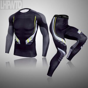 2 Pcs/Set Winter Thermal Underwear Men Compression Sports Suit Long Johns Clothes Running Sport Wear Exercise Workout Tights