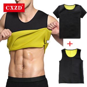 CXZD Men Slimming Shorts Shirt Vest Sleeve Set Body Shapers T-Shirt Thermo Neoprene Sauna Sweat Corset Control Super Stretch