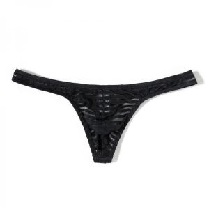 Men Fashion Sexy Transparent Briefs Thong Breathable Low Waist Striped Soft Breathable Silk Underwear Men's Hot Hips Up Undie
