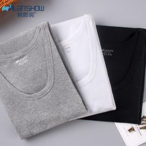 ALSHOW Best Sellers Stretchy Men Vest Pure Cotton Breathable Round Neckline Vest for Men coarse-pitch thread
