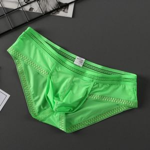 Men's Sexy Elastic U-Bulge Cup Briefs Ice Silk Breathable Seamless Underwear G-Strings Men Thong Convex Pouch Underpants Biki