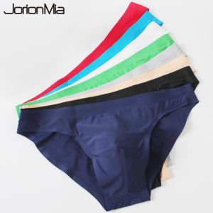 Sexy Underwear Men Briefs Shorts Cueca Thin Ice Silk Low Waist Panties Solid U Conve Pouch Seamless Underpants Plus Size GX002