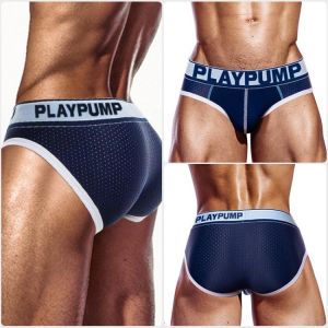 PLAYPUMP Sexy Underwear Men Briefs Mesh Comfortable Gay Male Panties Fashion New Cotton Mens Underpants Monochrome Cuecas Slip