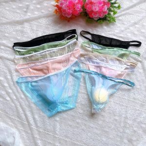 Fashion Sexy Sexy Lace Mesh Temptation Men's Bag T-Back Transparent Nude Feel Filthy Man plus Size Briefs