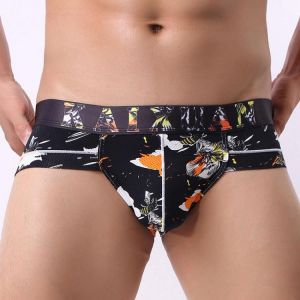 Men Underwear Briefs Shorts Mesh Print Male Nylon Soft Sexy Breathable Calzoncillos Male Underpants