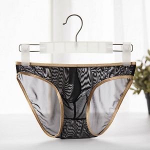 Men's Sexy See-through Silk Briefs Mesh Sheer Pouch Stretchy Seamless Panties Thongs Underwear Black Green Pink Red White