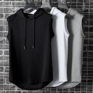 Summer Mens Muscle Hoodie Vest Sleeveless Bodybuilding Gym Workout Fitness Shirt High Quality Vest Hip Hop Sweatshirt Men's T