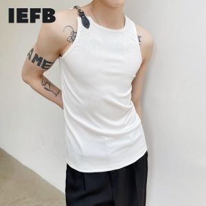 IEFB 2021 New Niche Design Personalized Metal Buckle Trend Knitting Tank Tops Summer Men's Crew Neck Sleeveless Tee Tops 9Y77