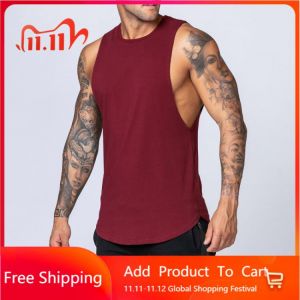 Fashion Workout Gym Mens Tank Top Vest Muscle Sleeveless Sportswear Shirt Stringer Clothing Bodybuilding Singlets Cotton Fitness