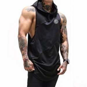 Bodybuilding Stringer Tank Top with hooded Mens Gyms Clothing Fitness Mens Sleeveless Vests Cotton Singlets Muscle Tankops