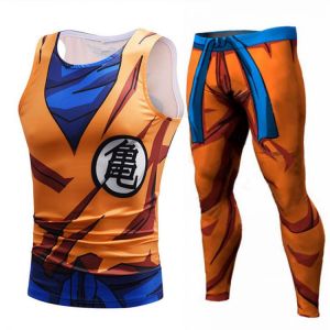 Men's Clothing Men Animation Tank Tops Son Goku Vegeta Tees Compression Leggings Shorts Fitness Top Tank Streetwear