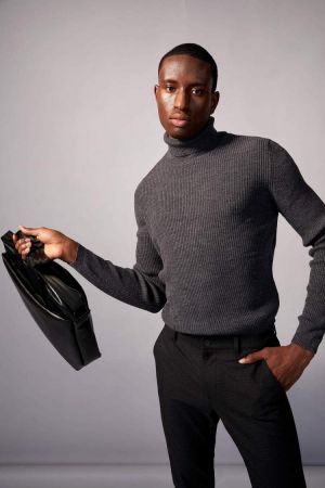 Defacto Man Tricot Knitted Pullover 2021 Autumn Winter Slim Fit Turtle Neck Long Sleeve Knitted Sweater-S0167AZ21WN