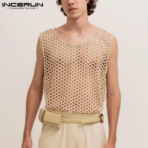 Summer Men Mesh Tank Tops 2021 See Through O Neck Sleeveless Breathable Sexy Vests Streetwear Casual Men Clothing S-5XL INCERUN