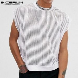 Men Tank Tops 2021 Mesh See Through O Neck Breathable Sleeveless Vests Summer Streetwear Sexy Casual Men Clothing S-5XL INCERUN