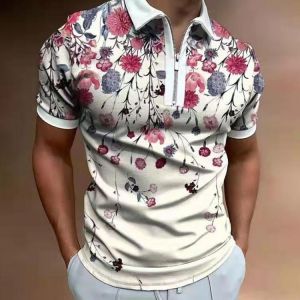 Summer New Men's Polo Shirt Short Sleeve Casual Men Fashion Plaid Zipper Turn-down Collar  Patchwork Design Harajuku Streetwe