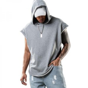 Men Hoodies Tank Top Sleeveless Muscle Gym Sport Slim Vest Bodybuilding Hooded Hip Hop Streetwear Workout Elastic Men Tank Top