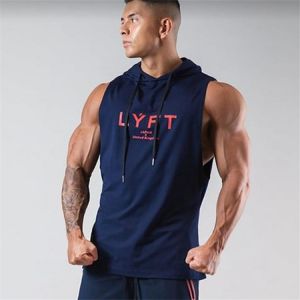 Men Tank Tops Muscle Hooded Shirt Vest Solid Sleeveless Hooded Tank Tops Gym Clothing Bodybuilding Stringer Hoodie