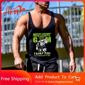 Brand Gym Mens Back Tank Top Vest Muscle Fashion Sleeveless Stringer Clothing Bodybuilding Singlets Fitness Workout Sports Shirt