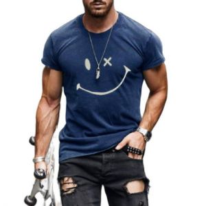 3D printing short-sleeved T-shirt men's blue casual loose O-neck clothing quick-drying breathable shirt summer new style 2021