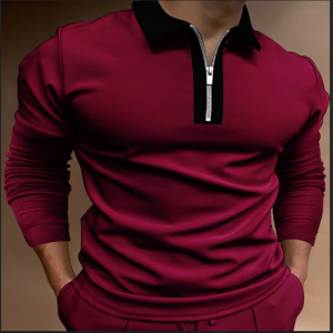 New Men Exercis Long Sleeve Polo Shirts Autumn Streetwear Casual Loose Turn-down Collar Slim Polo Shirts Fashion Men Zipper Tops