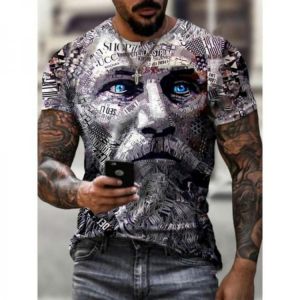 Street style flag print T-shirt breathable round neck T-shirt all over the retro style Bitcoin portrait new in 2021