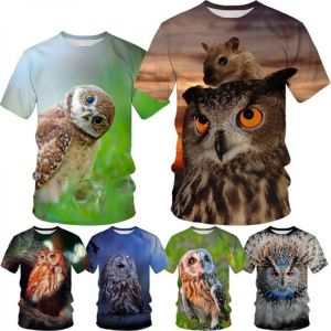 New High Quality 3D Printing Flower Owl Men's T-shirt Summer Personality Casual Fashion Round Neck Short Sleeved Tops
